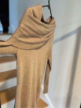 Cynthia Rowley Tan Cowl-Neck Longline Sweater